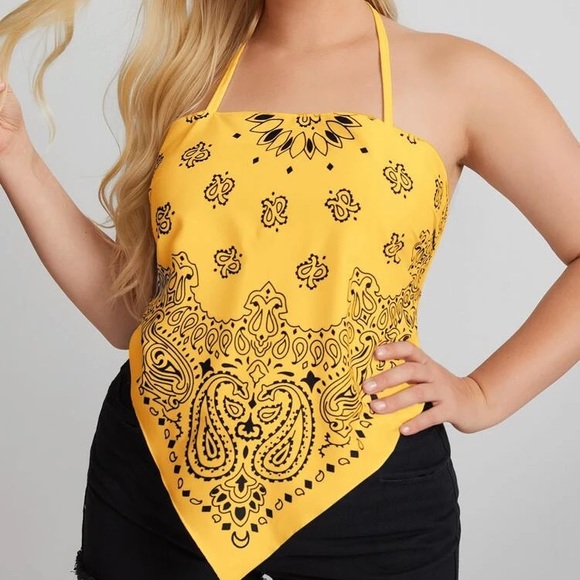 SHEIN Tops - NEW Plus Paisley Print Tie Back Backless Bandana Halter Top